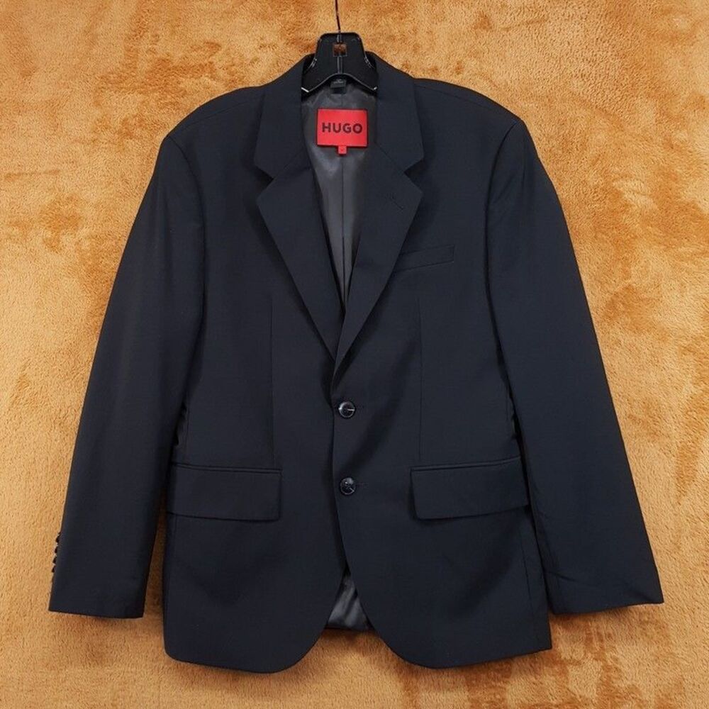 HUGO BOSS Suit Jacket Mens Size 36 S Solid Black Modern Fit Wool Blend 36s